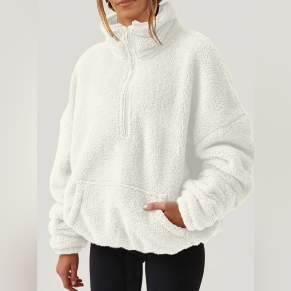 Old Navy Sherpa 1/4 Zip Pullover Womens Size Large White - Picture 2 of 5